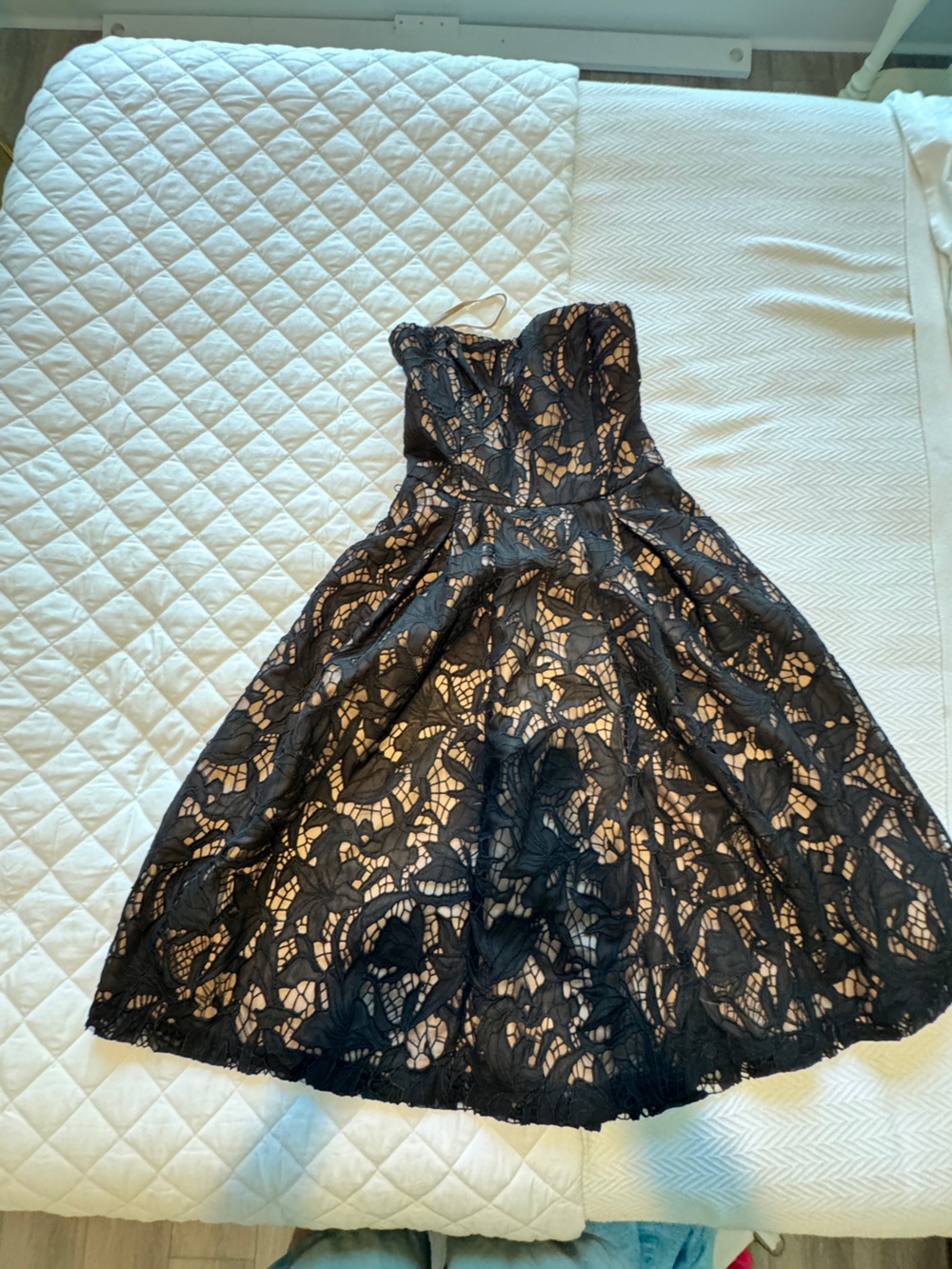 White House Black Market Black Lace Strapless Fit-and-Flare Dress